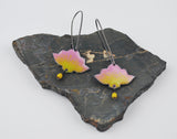 Pink Ombre Lotus Enameled Earring on Oxidized Silver Hook