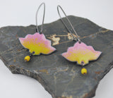 Pink Ombre Lotus Enameled Earring on Oxidized Silver Hook