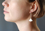 Large Ginkgo Dangle Earring Recycled Sterling Silver Leaf on Silver Hook