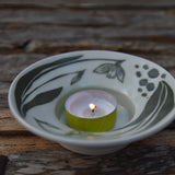 Snowdrops Candle Dish Size Small in Green on Porcelain