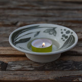 Snowdrops Candle Dish Size Small in Green on Porcelain