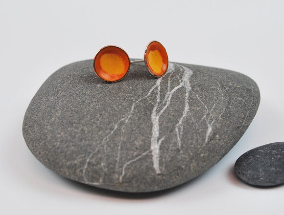 Flame Cups Enameled Earrings with Silver Posts